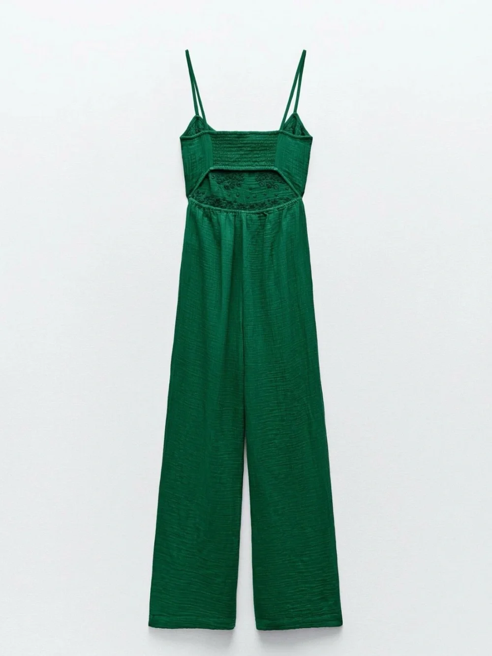 Zara Emerald Green Wide-Leg Spaghetti-Strap Jumpsuit